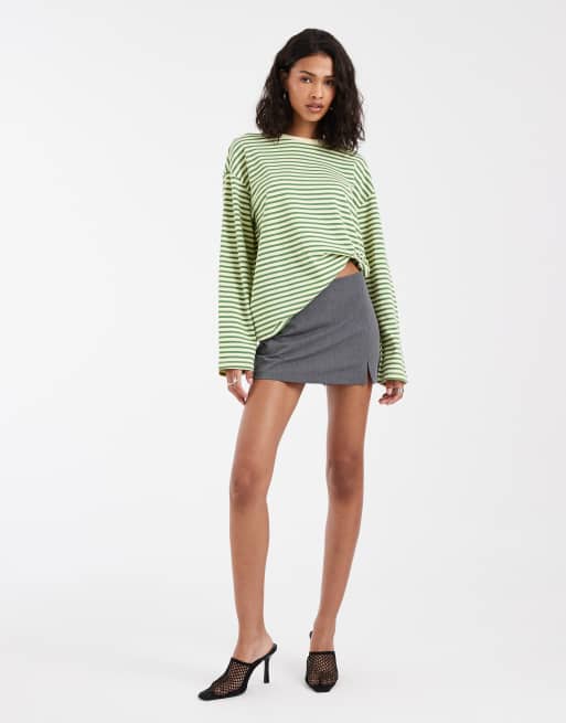 Pieces T-shirt met lange mouwen in gele en groene streep, 2 van 4