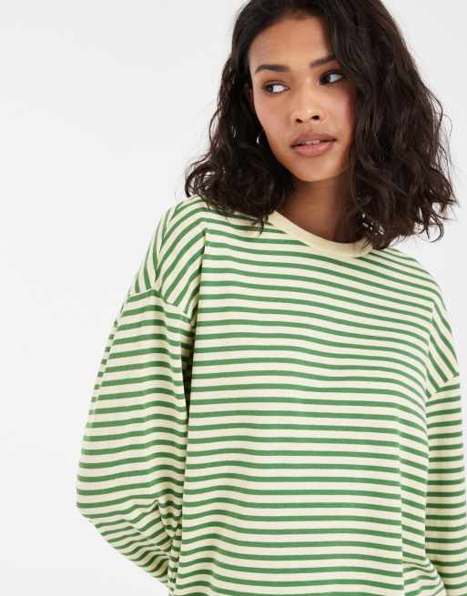Pieces T-shirt met lange mouwen in gele en groene streep, 3 van 4