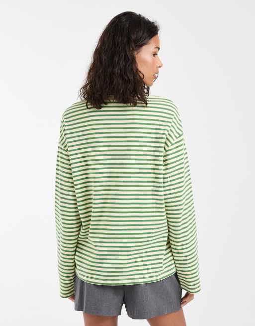 Pieces T-shirt met lange mouwen in gele en groene streep, 4 van 4