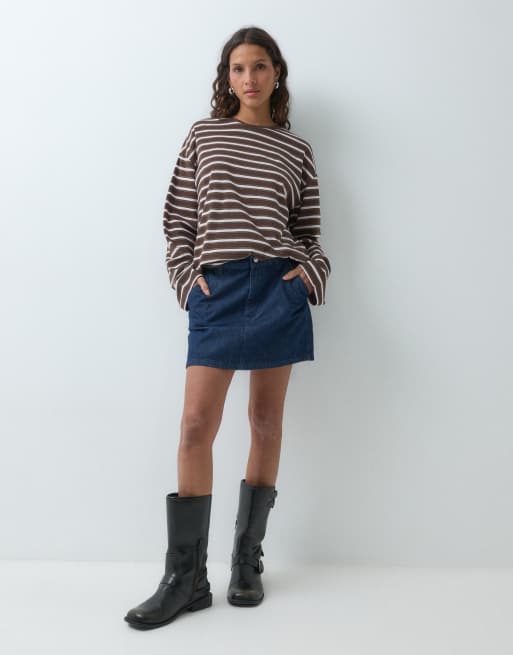 Pieces T-shirt met lange mouwen met roze en bruine strepen, 2 van 5