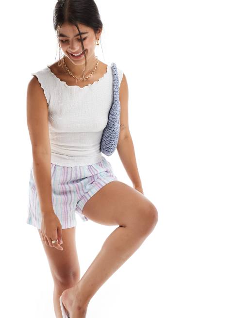 Pieces - T-shirt met overdreven boothals en textuur in wit