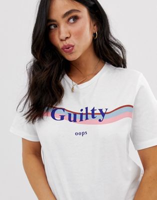 Pieces - T-shirt met tekst 'guilty'-Wit