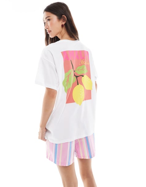 Pieces - T-shirt oversize avec imprimé Amalfi Coast - Blanc - view 1