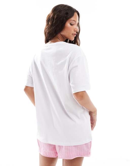 Pieces - T-shirt oversize bianca con stampa “Copenhagen Flower Market”, 4 di 4