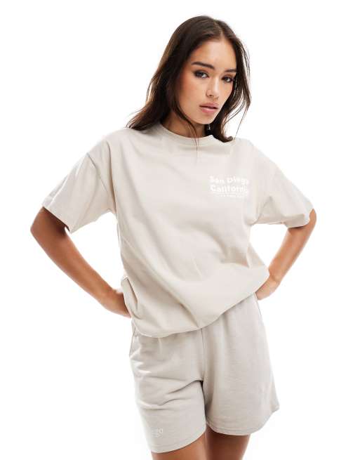 Pieces - T-shirt oversize color crema mix and match