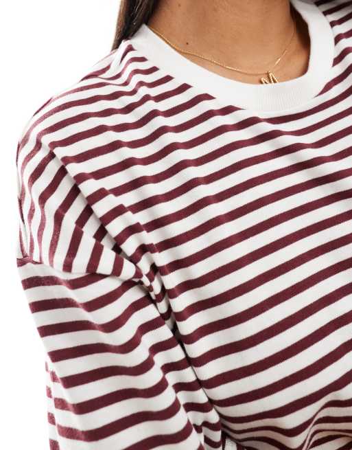 Pieces – T-shirt oversize w bordowe paski, 4 z 4
