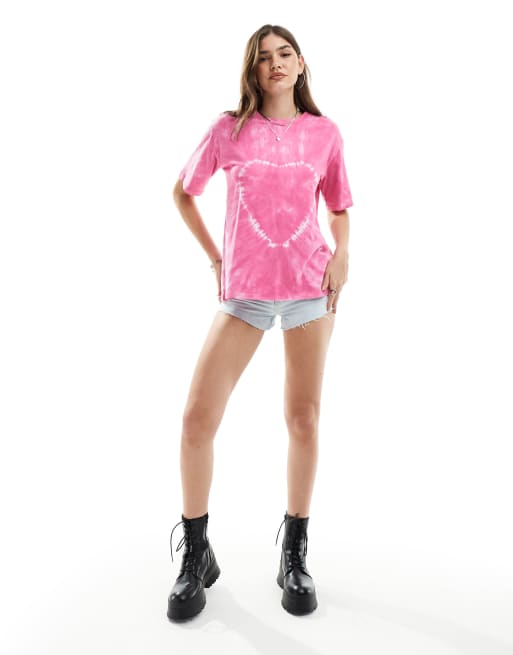 Pieces – T-shirt oversize z motywem serca i różowym efektem tie dye, 2 z 4