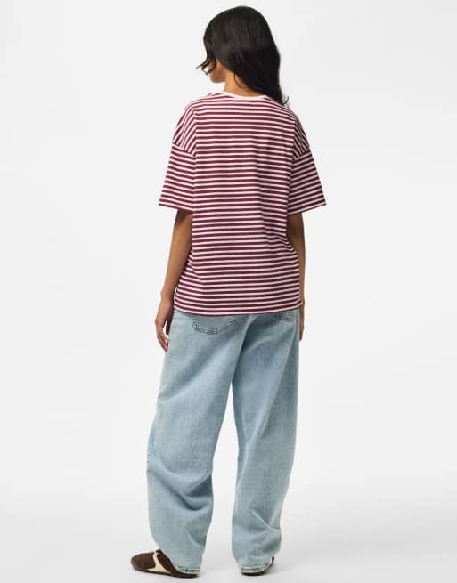 Pieces - T-shirt rosa spalmata 1, 2 di 7