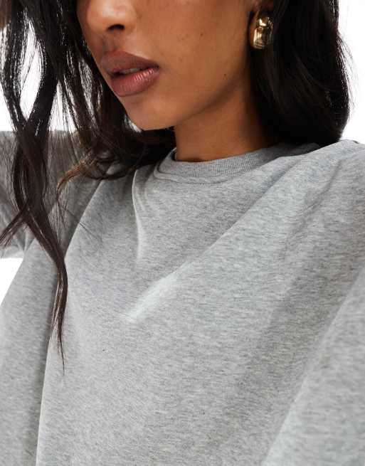 Pieces - T-shirt squadrata in tessuto felpato grigio chiaro, 4 di 4