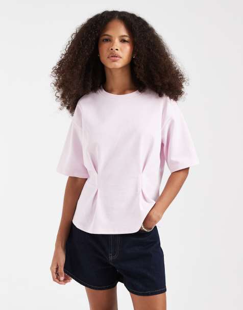 Pieces - T-shirt stretta in vita rosa chiaro - view 1