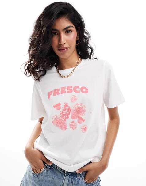 Pieces t-shirt with 'Fresco' front print in white - view 1