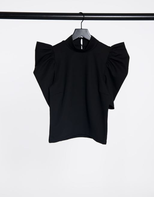 black shirt with puff sleeves