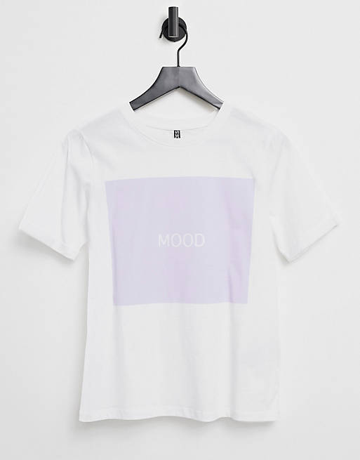 Pieces t-shirt with lilac mood motif in white