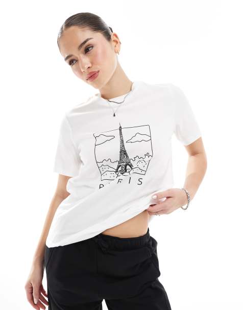Pieces t-shirt with Paris print in white - view 1