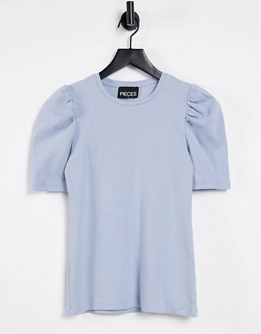 Pieces t-shirt with puff in blue ASOS