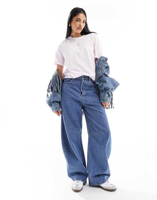 Pieces – T-shirt z podwiniętym rękawem w pastelowoliliowe paski, 3 z 4