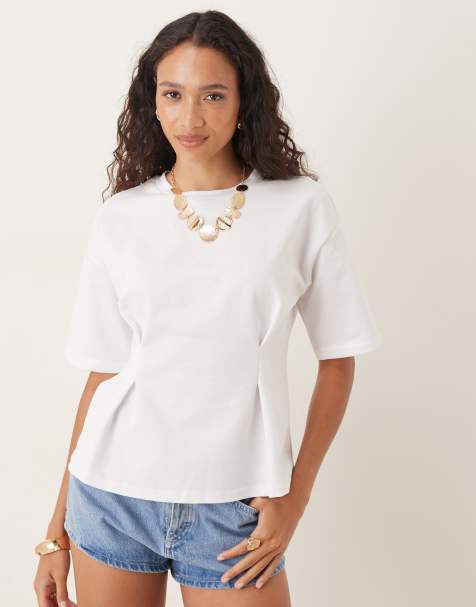 PIECES – Tailliertes T-Shirt aus Jersey in Weiß - view 1