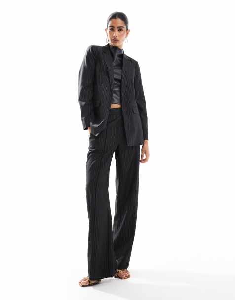 Pieces tailored blazer and pants co-ord set in black glitter pinstripe - view 1