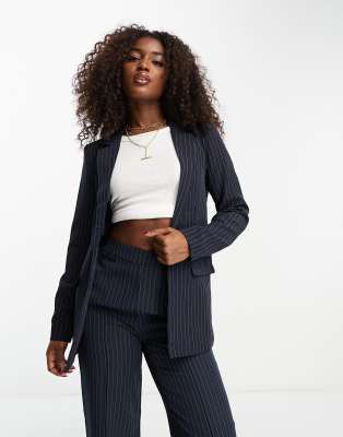 Pieces tailored blazer co ord in navy pinstripe ASOS