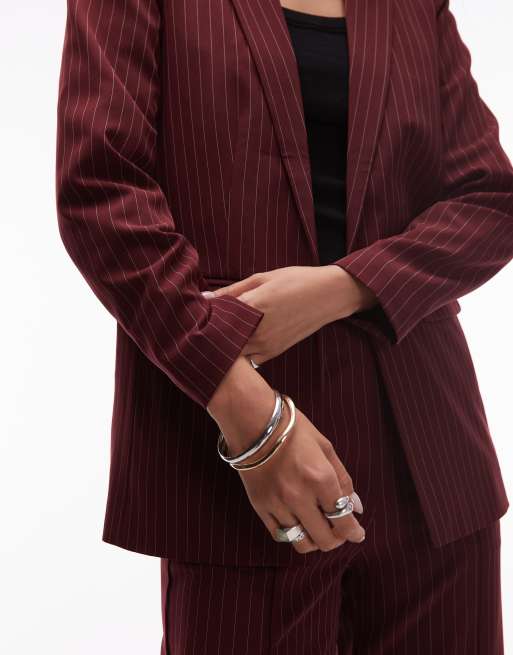 Pieces tailored blazer in burgundy pinstripes - part of a set