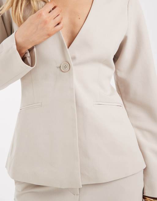 Pieces tailored cinched waist blazer co-ord in silver grey, 4 of 4