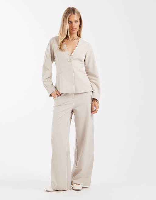 Pieces tailored cinched waist blazer in silver gray - part of a set, 2 of 4