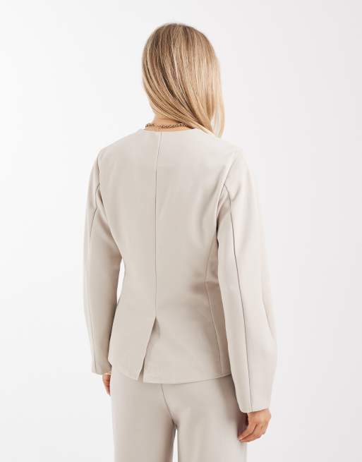Pieces tailored cinched waist blazer in silver gray - part of a set, 3 of 4