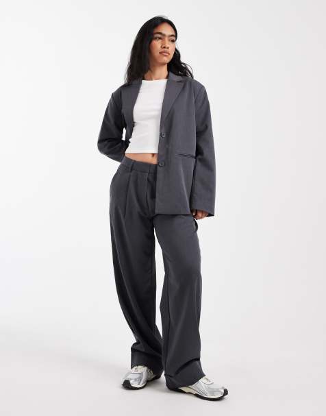 Pieces tailored fold up pants in dark grey melange (part of a set) - view 1