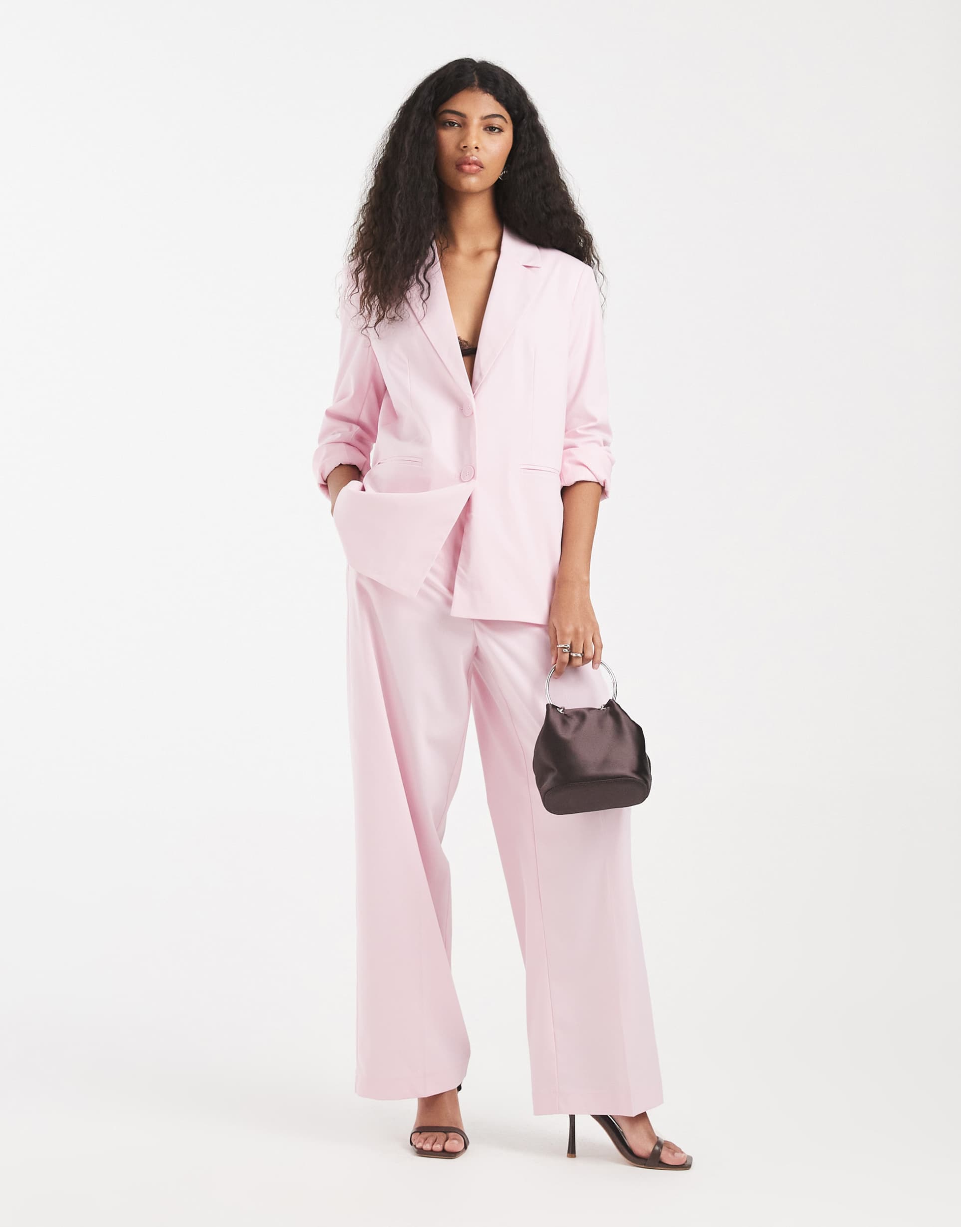 pieces tailored high waist wide leg pants in roseate pink - part of a set
