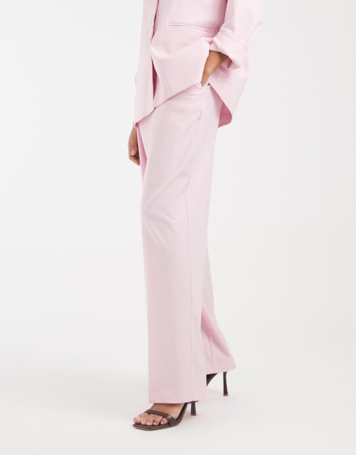 Pieces tailored high waist wide leg trousers co-ord in roseate pink, 2 of 5