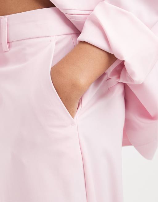 Pieces tailored high waist wide leg trousers co-ord in roseate pink, 3 of 5