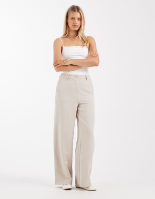 Pieces tailored high waist wide leg trousers co-ord in silver grey