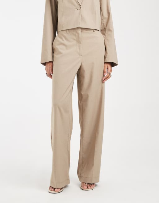 PIECES tailored high waisted wide leg pants in beige (Part of a set), 2 of 5