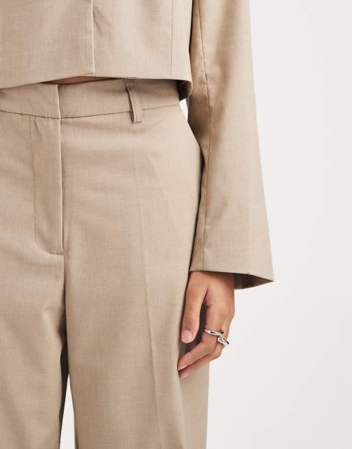 PIECES tailored high waisted wide leg pants in beige (Part of a set), 3 of 5