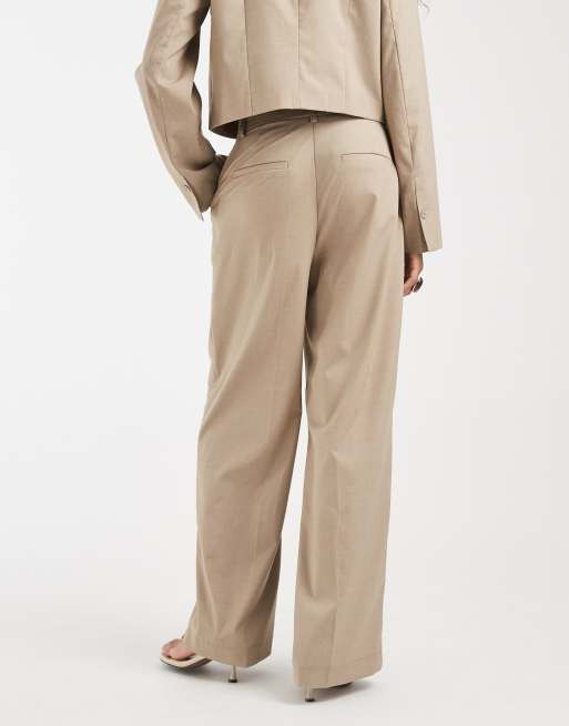 PIECES tailored high waisted wide leg pants in beige (Part of a set), 4 of 5