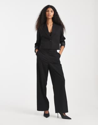 Pieces Tailored High Waisted Wide Leg Pants In Black