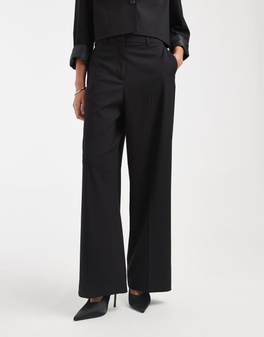 PIECES tailored high waisted wide leg pants in black (Part of a set), 2 of 5