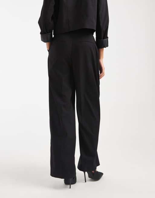PIECES tailored high waisted wide leg pants in black (Part of a set), 4 of 5