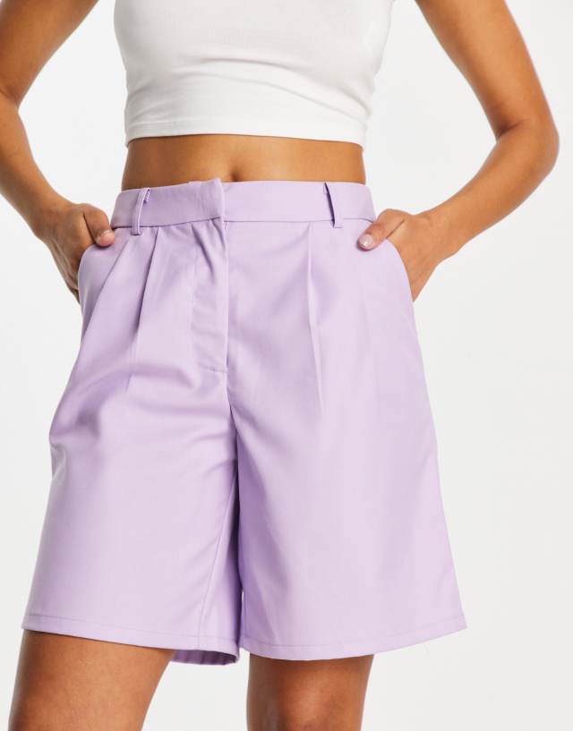 Pieces tailored longline shorts in lilac - part of a set