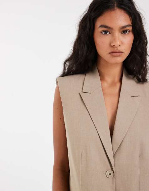 Pieces tailored longline waistcoat in beige (part of a set) - view 1