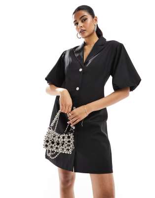 Pieces tailored mini dress with diamante buttons in black