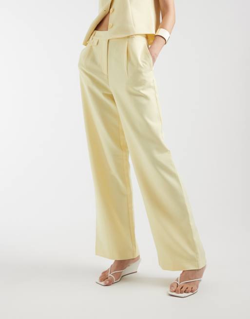 Pieces tailored multiway button leg pants in pastel yellow (part of a set) , 2 of 5