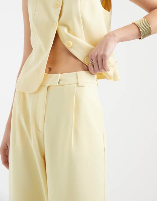 Pieces tailored multiway button leg pants in pastel yellow (part of a set) , 3 of 5