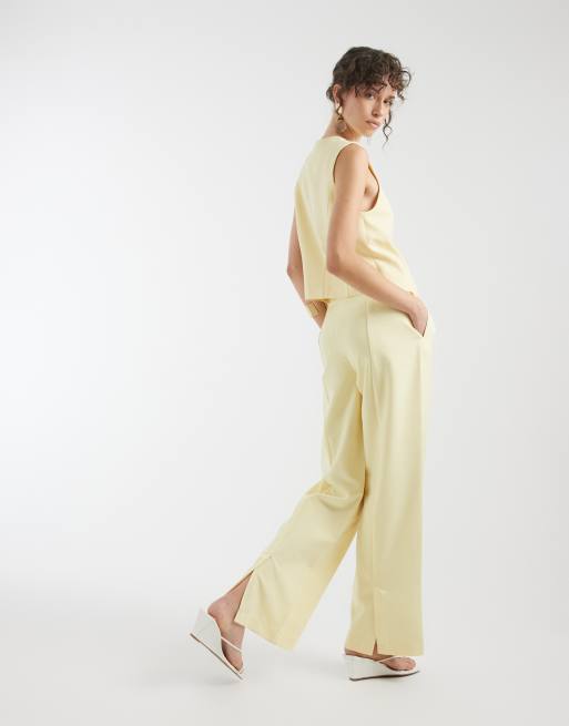 Pieces tailored multiway button leg pants in pastel yellow (part of a set) , 5 of 5