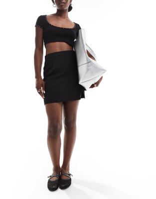 Shop Pieces Tailored Notch Front Mini Skirt In Black