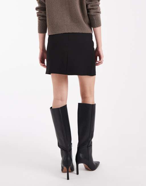 Pieces tailored notch front mini skirt in black, 4 of 5