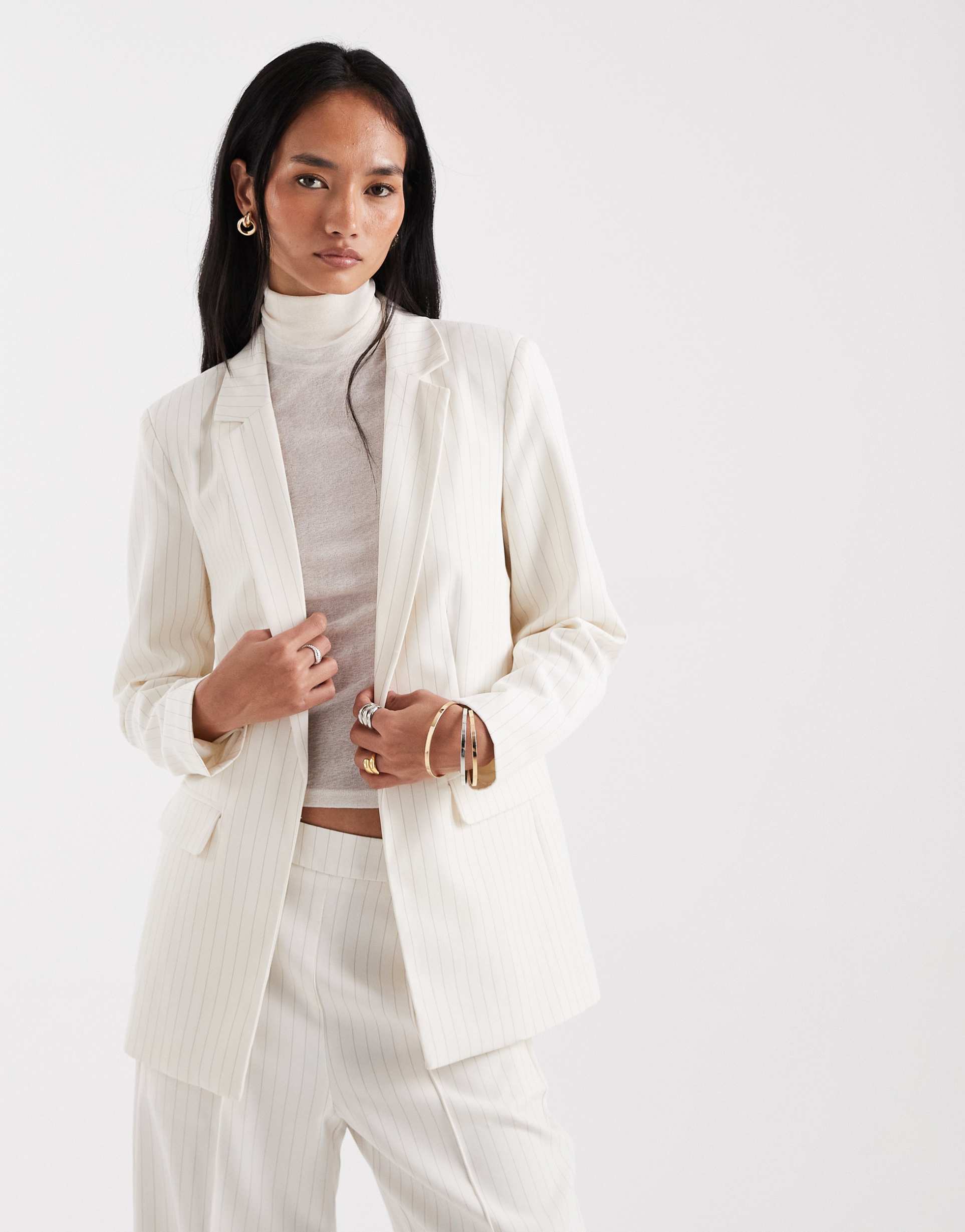 pieces tailored oversized blazer in birch cream pinstripe - part of a set