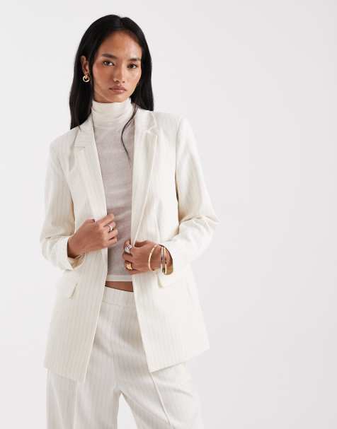 Pieces tailored oversized blazer co-ord in birch cream pinstripe