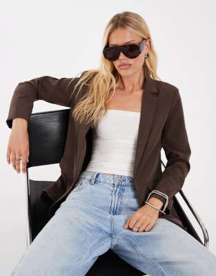 Pieces Tailored Oversized Blazer In Brown