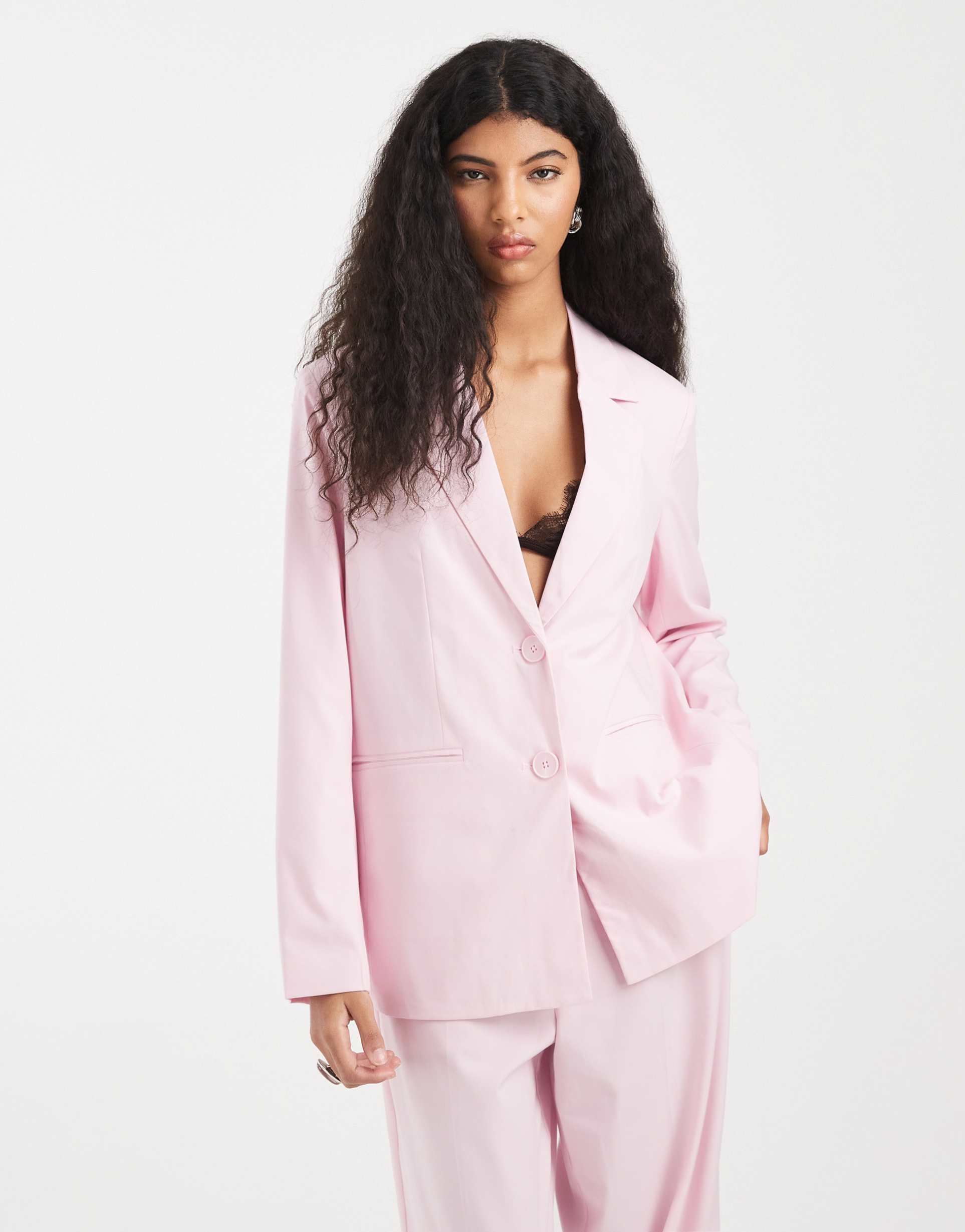 pieces tailored oversized blazer in roseate pink - part of a set